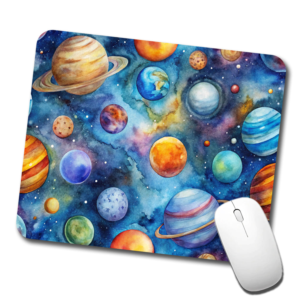 Planets Outer Space Astronomy Watercolor Low Profile Mouse Pad Mat