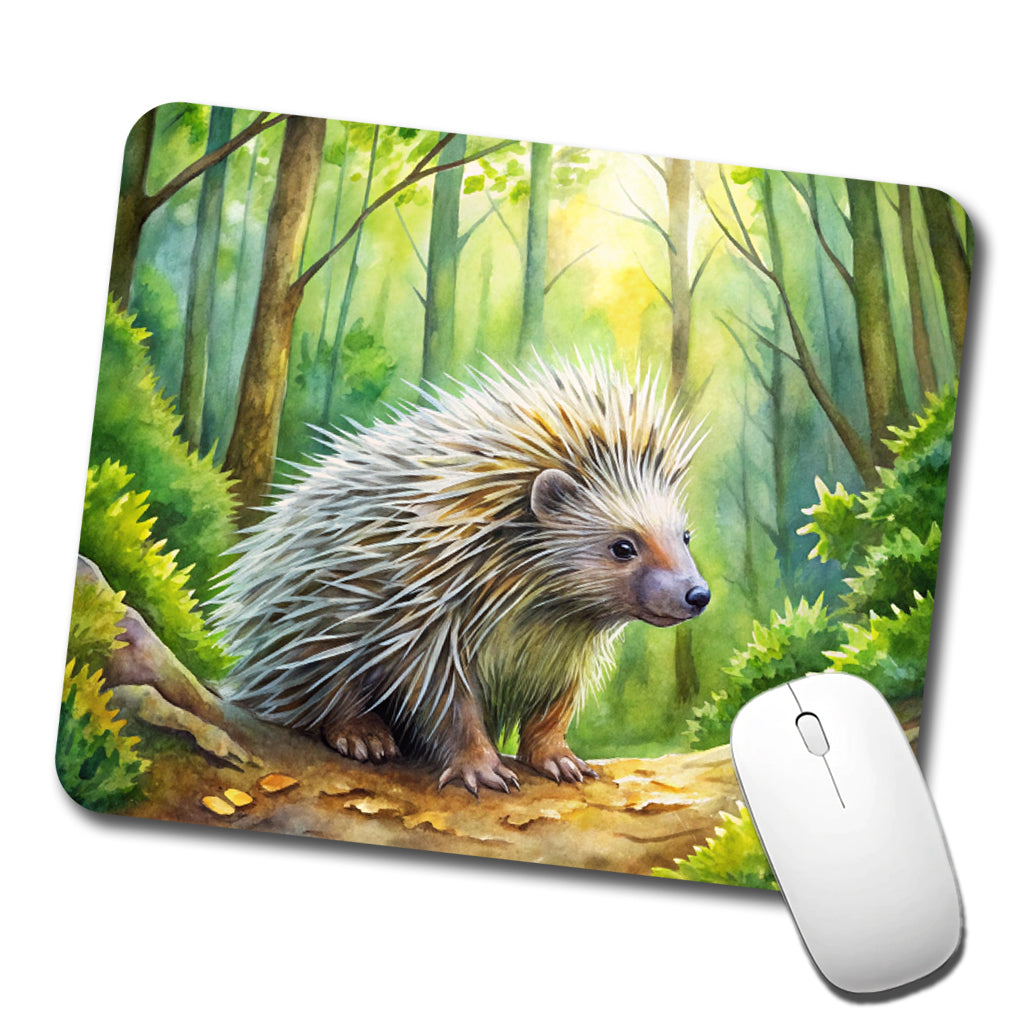 Porcupine In Forest Watercolor Low Profile Mouse Pad Mat