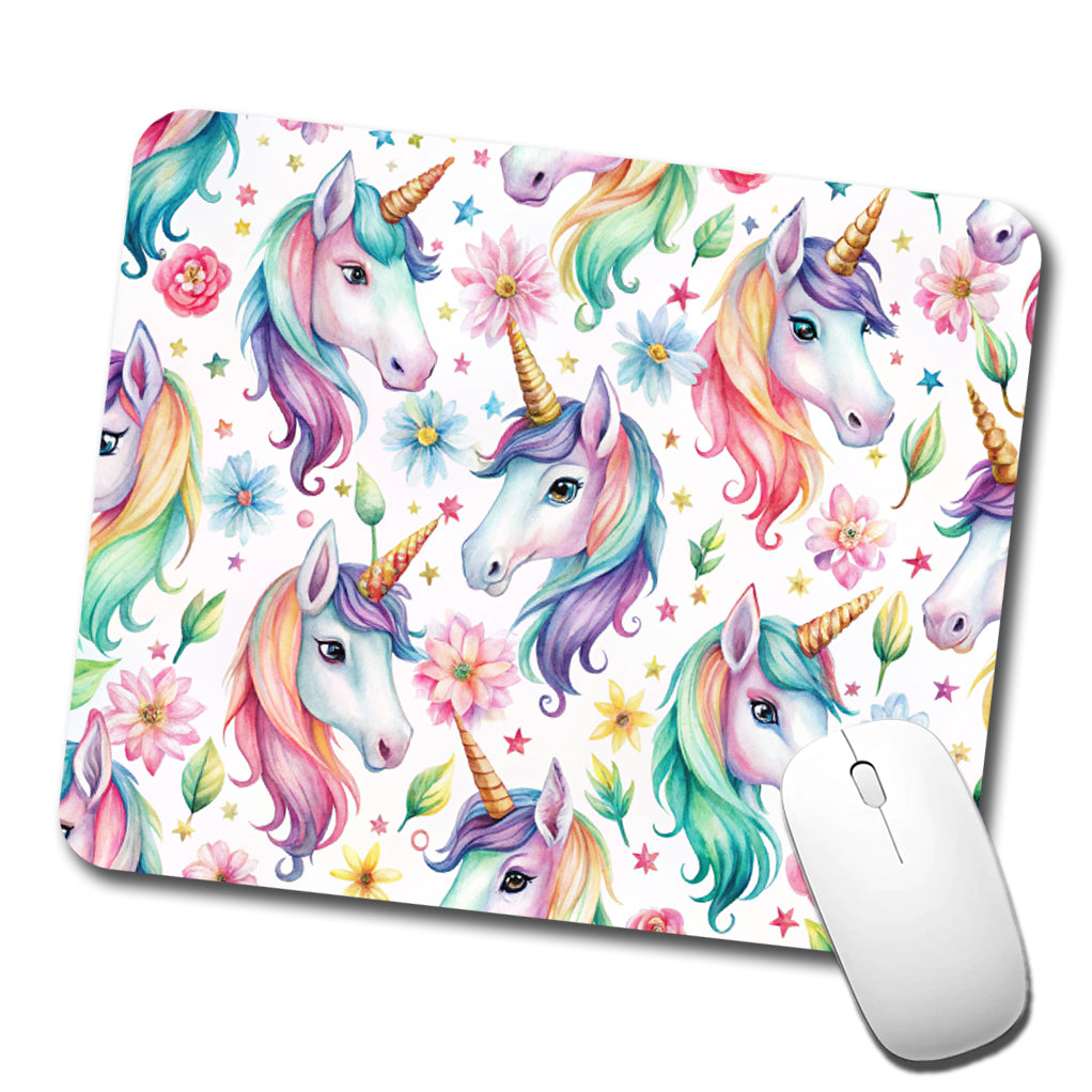 Pretty Unicorn Faces Watercolor Low Profile Mouse Pad Mat