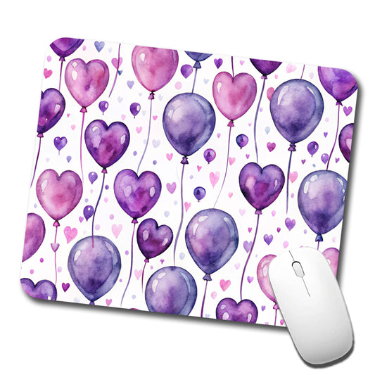 Purple Balloons Hearts Watercolor Birthday Low Profile Mouse Pad Mat
