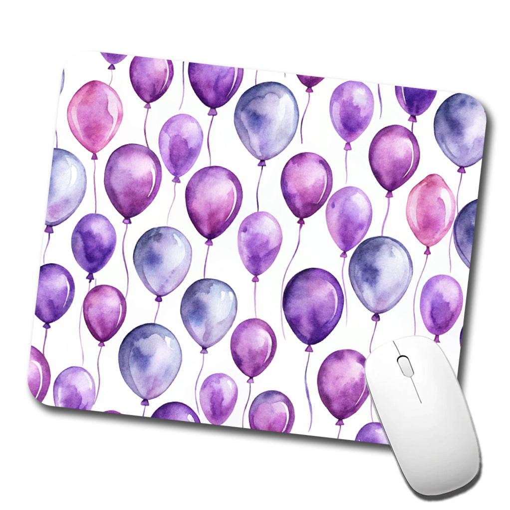 Purple Balloons Watercolor Birthday Low Profile Mouse Pad Mat