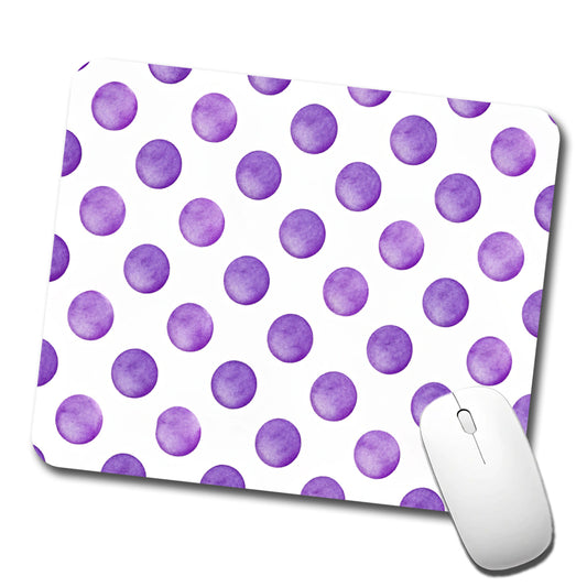 Purple Polka Dots White Background Low Profile Mouse Pad Mat