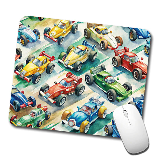 Race Cars Watercolor Low Profile Mouse Pad Mat