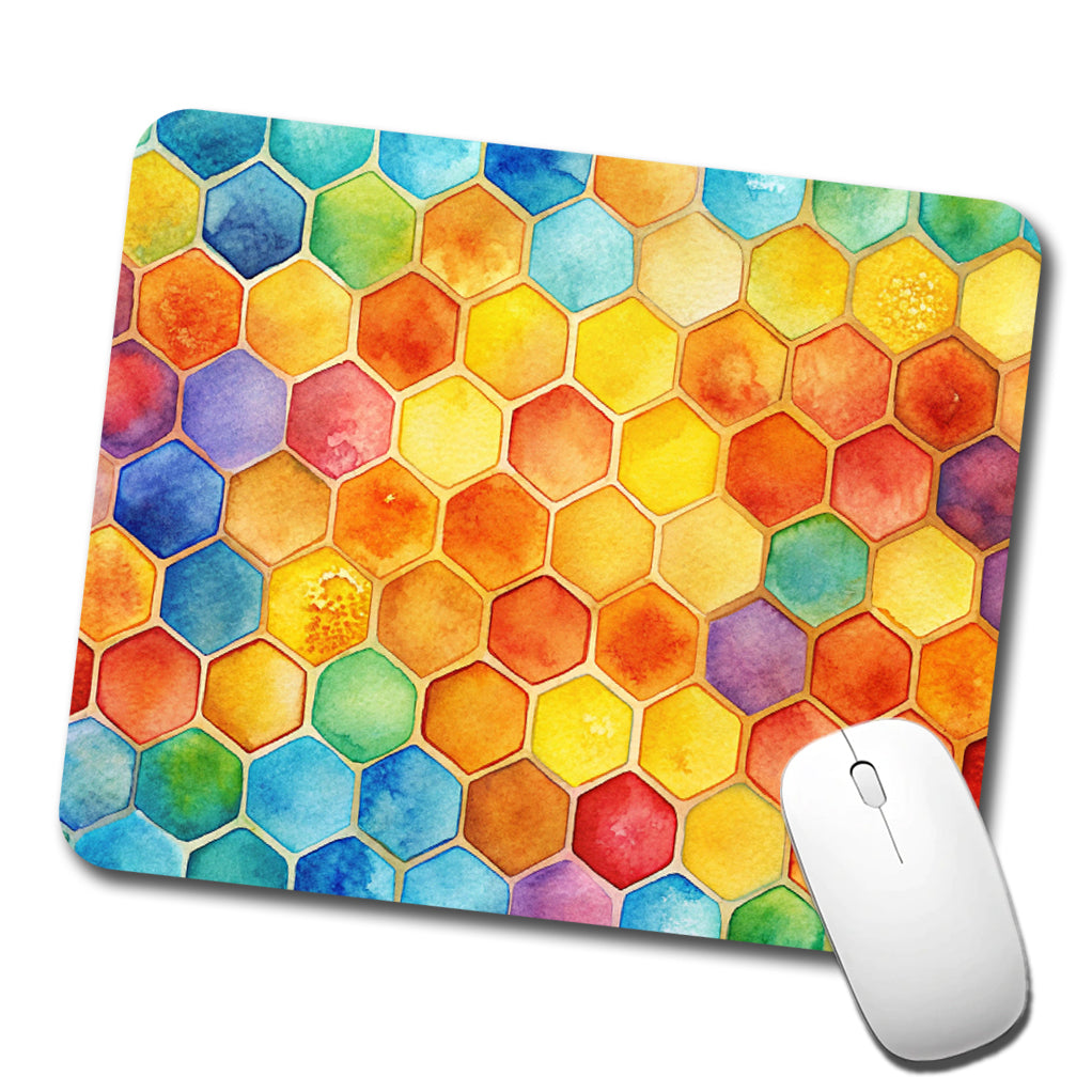 Rainbow Honeycomb Background Watercolor Low Profile Mouse Pad Mat