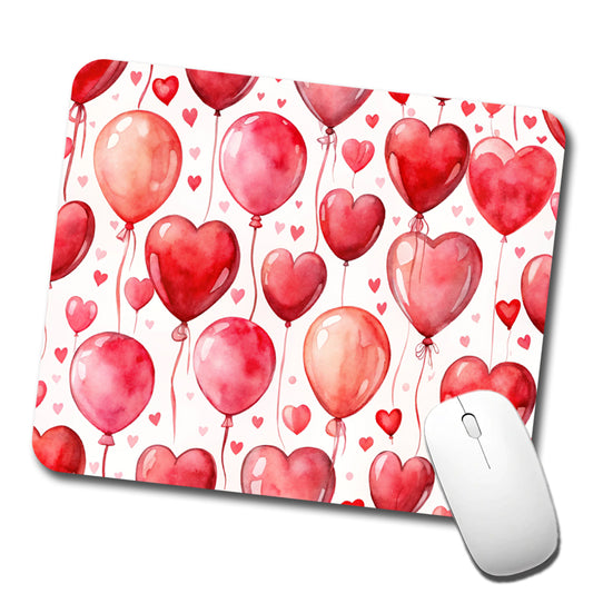 Red Balloons Hearts Watercolor Love Anniversary Low Profile Mouse Pad Mat
