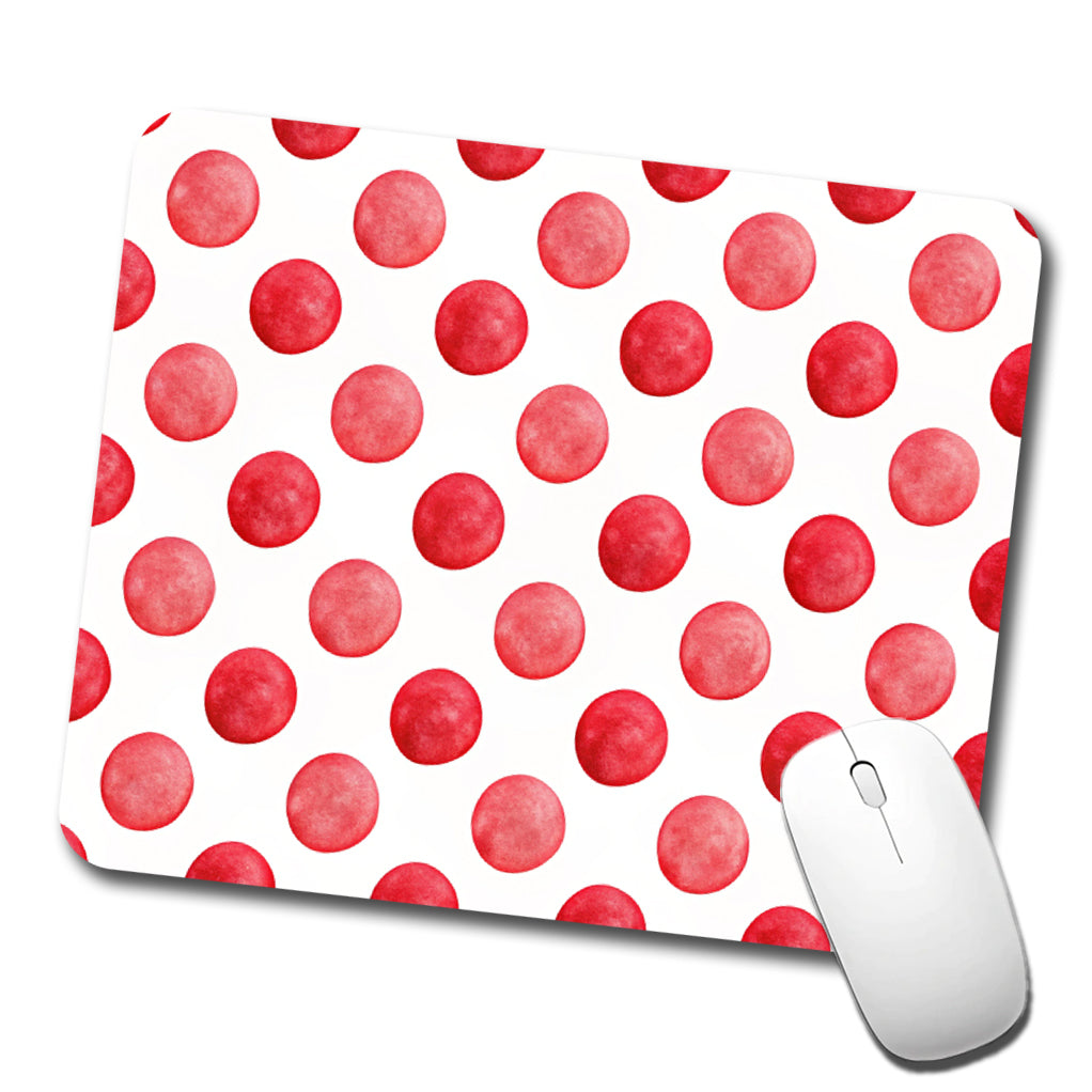 Red Polka Dots White Background Low Profile Mouse Pad Mat