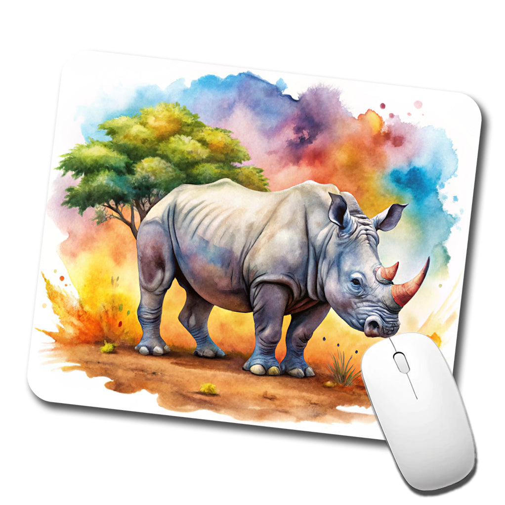 Rhinoceros African Plain Watercolor Design Low Profile Mouse Pad Mat
