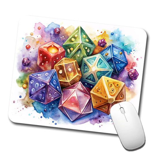 Role Playing Game Dice Watercolor Design Low Profile Mouse Pad Mat