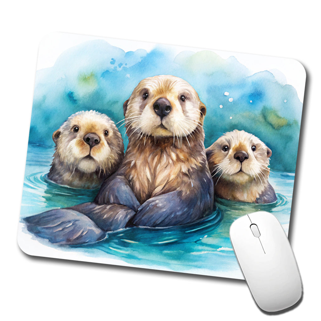Sea Otters Watercolor Design Low Profile Mouse Pad Mat