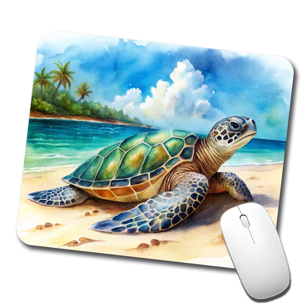 Sea Turtle Beach Watercolor Design Low Profile Mouse Pad Mat