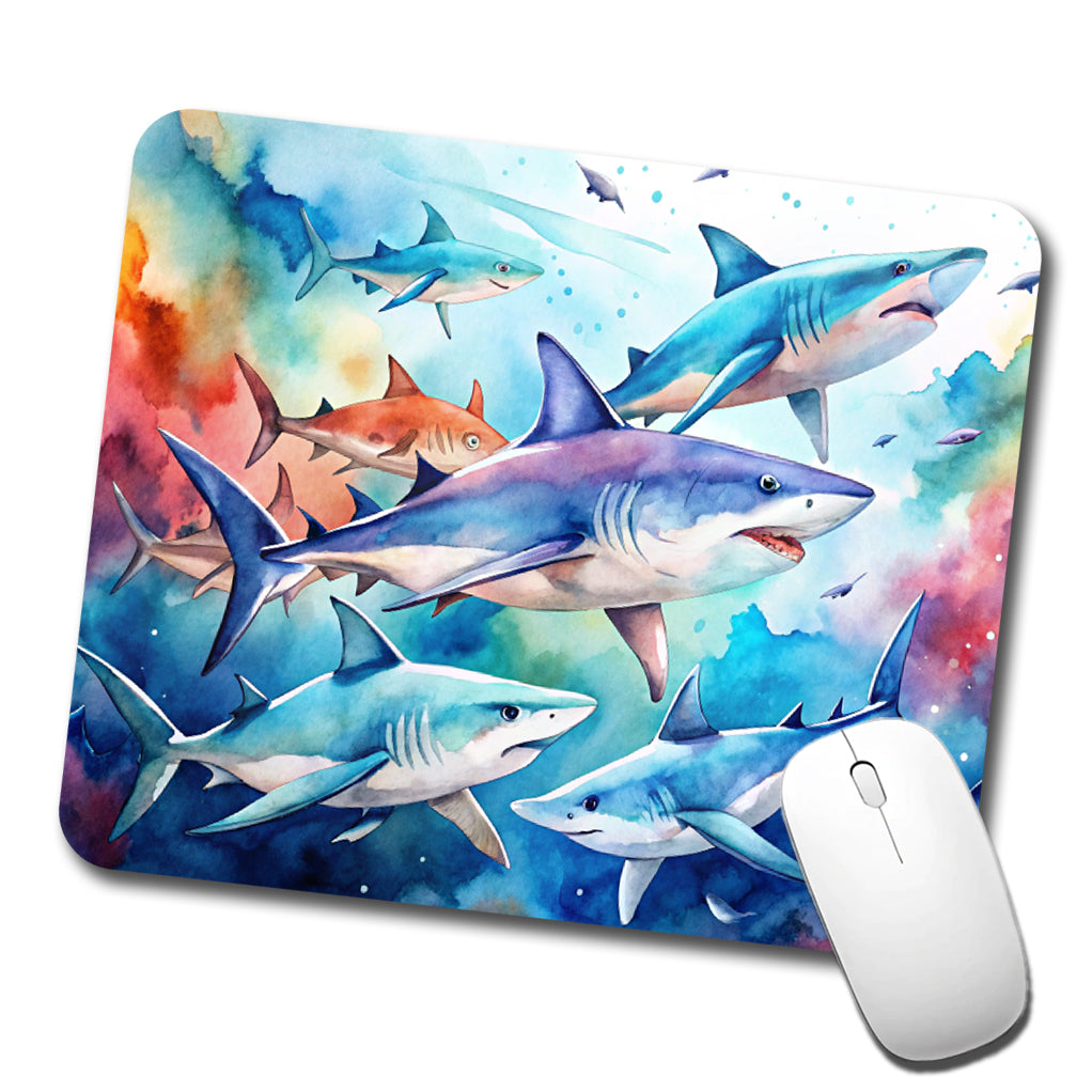 Sharks Watercolor Design Low Profile Mouse Pad Mat