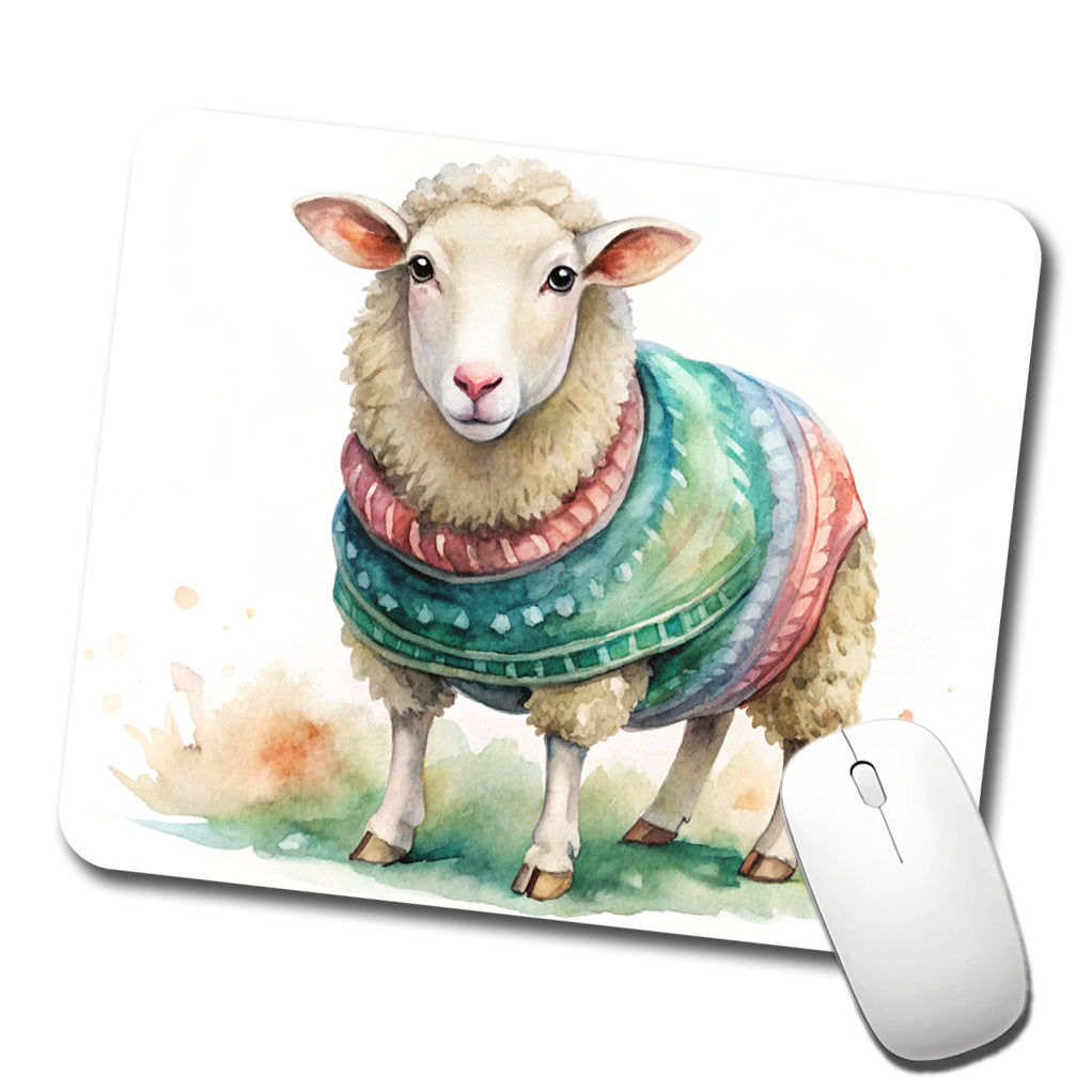 Sheep Wearing A Sweater Watercolor Low Profile Mouse Pad Mat