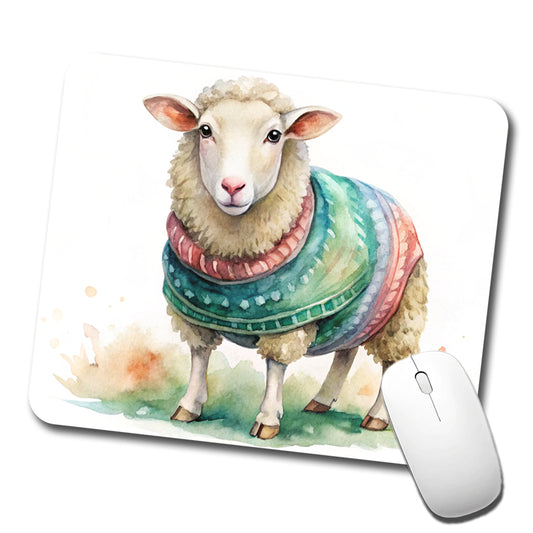 Sheep Wearing A Sweater Watercolor Low Profile Mouse Pad Mat