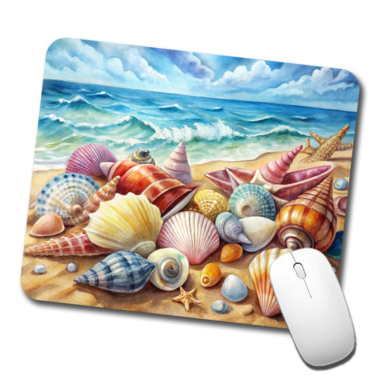 Shells Beach Watercolor Design Low Profile Mouse Pad Mat