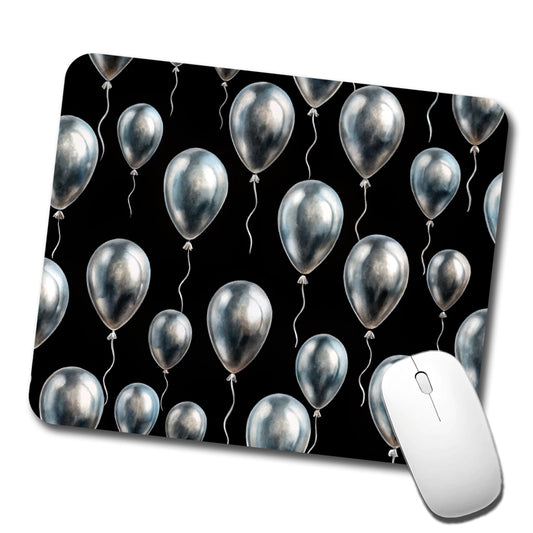 Silver Balloons Black Background Birthday Anniversary Low Profile Mouse Pad Mat