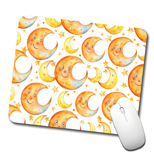 Smiling Crescent Moons Watercolor Low Profile Mouse Pad Mat
