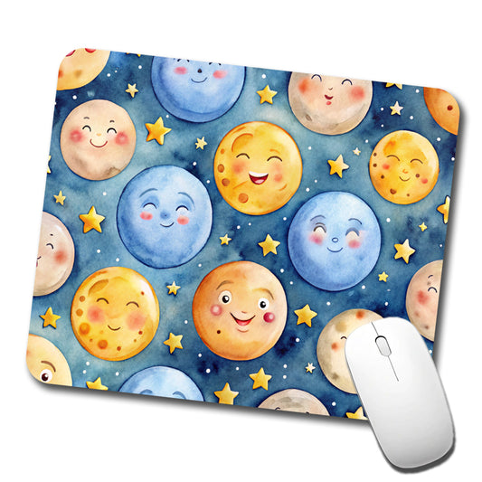 Smiling Moons Watercolor Low Profile Mouse Pad Mat