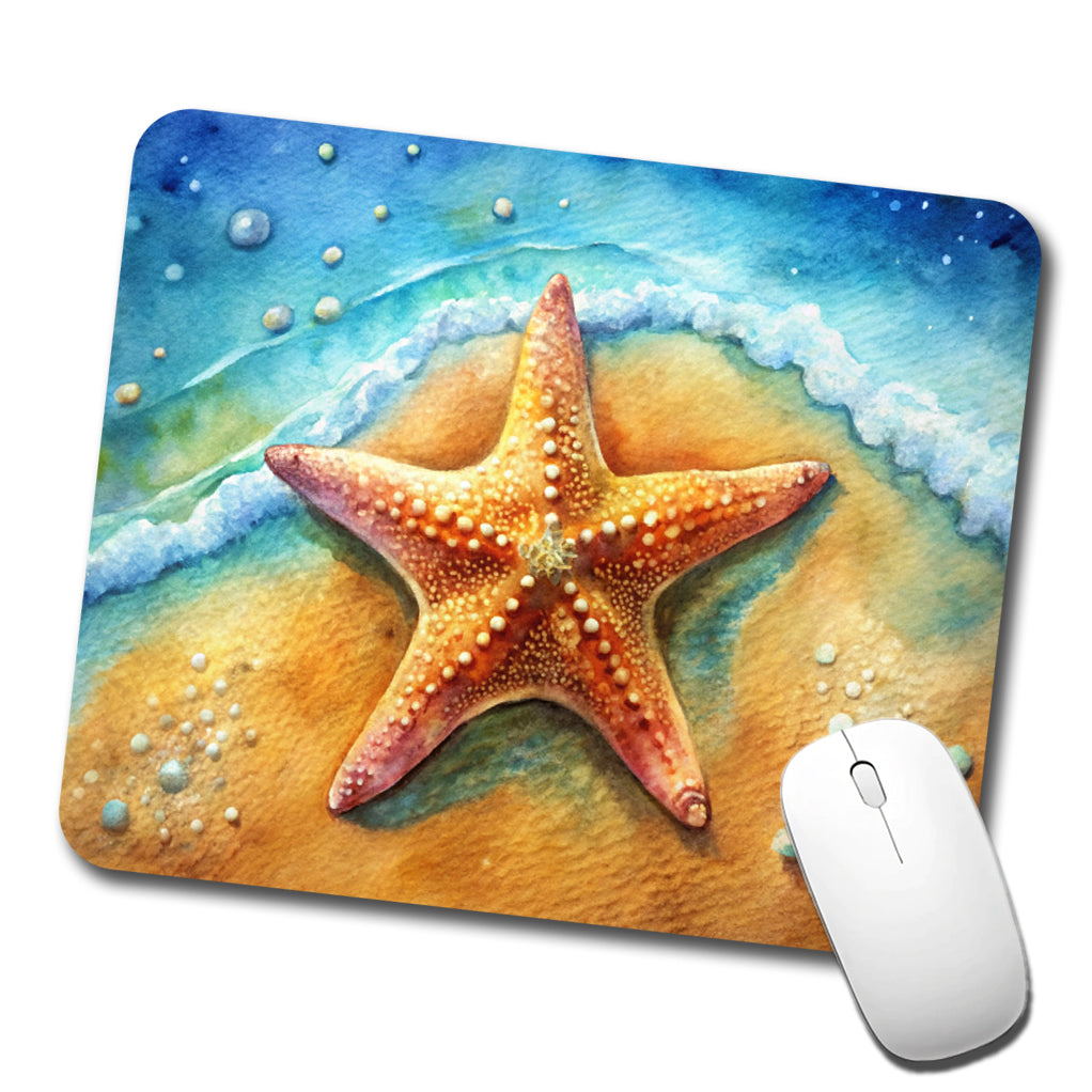 Starfish Sand Watercolor Design Low Profile Mouse Pad Mat