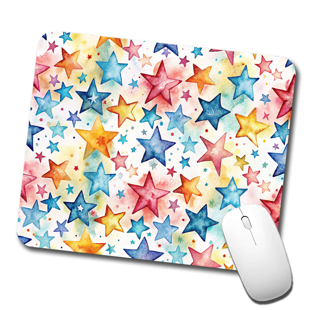 Stars Colorful Watercolor Low Profile Mouse Pad Mat