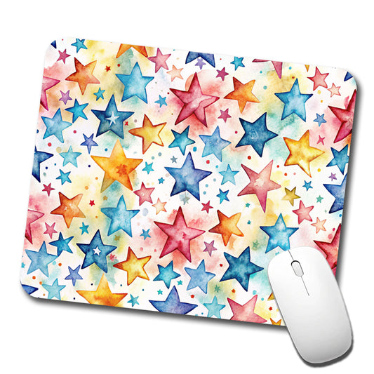 Stars Colorful Watercolor Low Profile Mouse Pad Mat