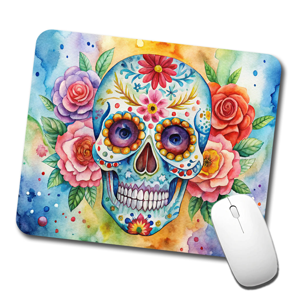 Sugar Skull Watercolor Low Profile Mouse Pad Mat
