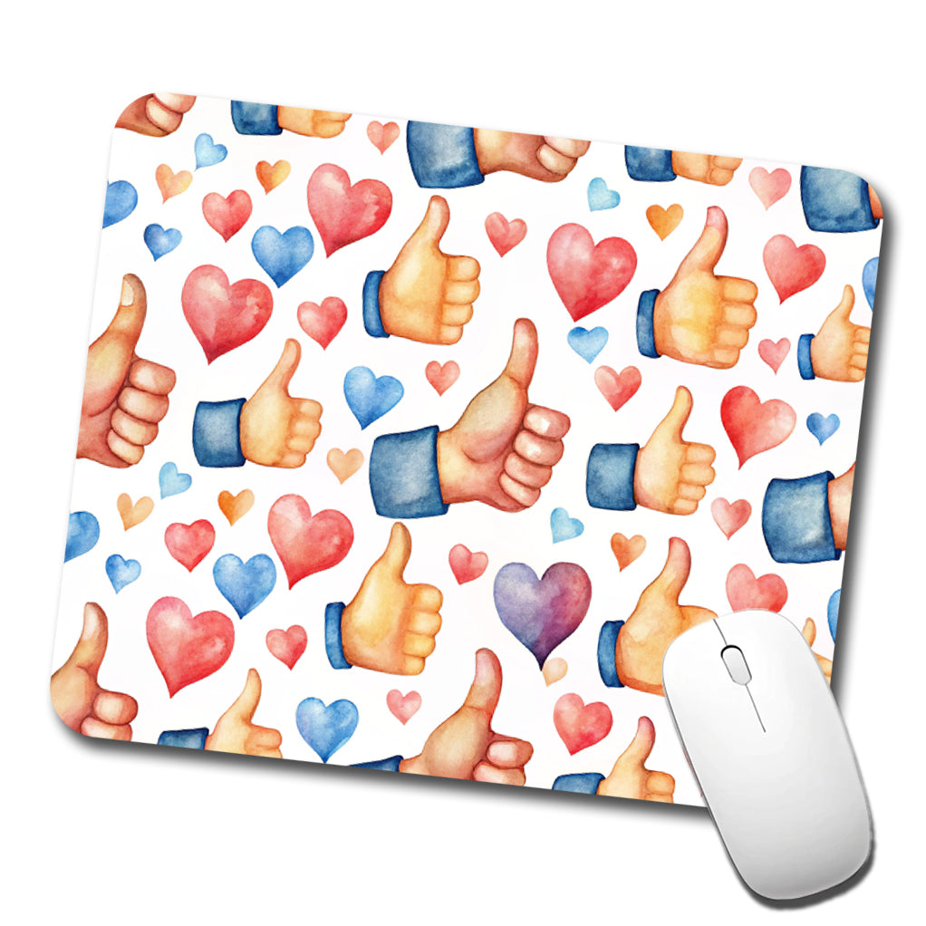 Thumbs Up Hearts Watercolor Low Profile Mouse Pad Mat