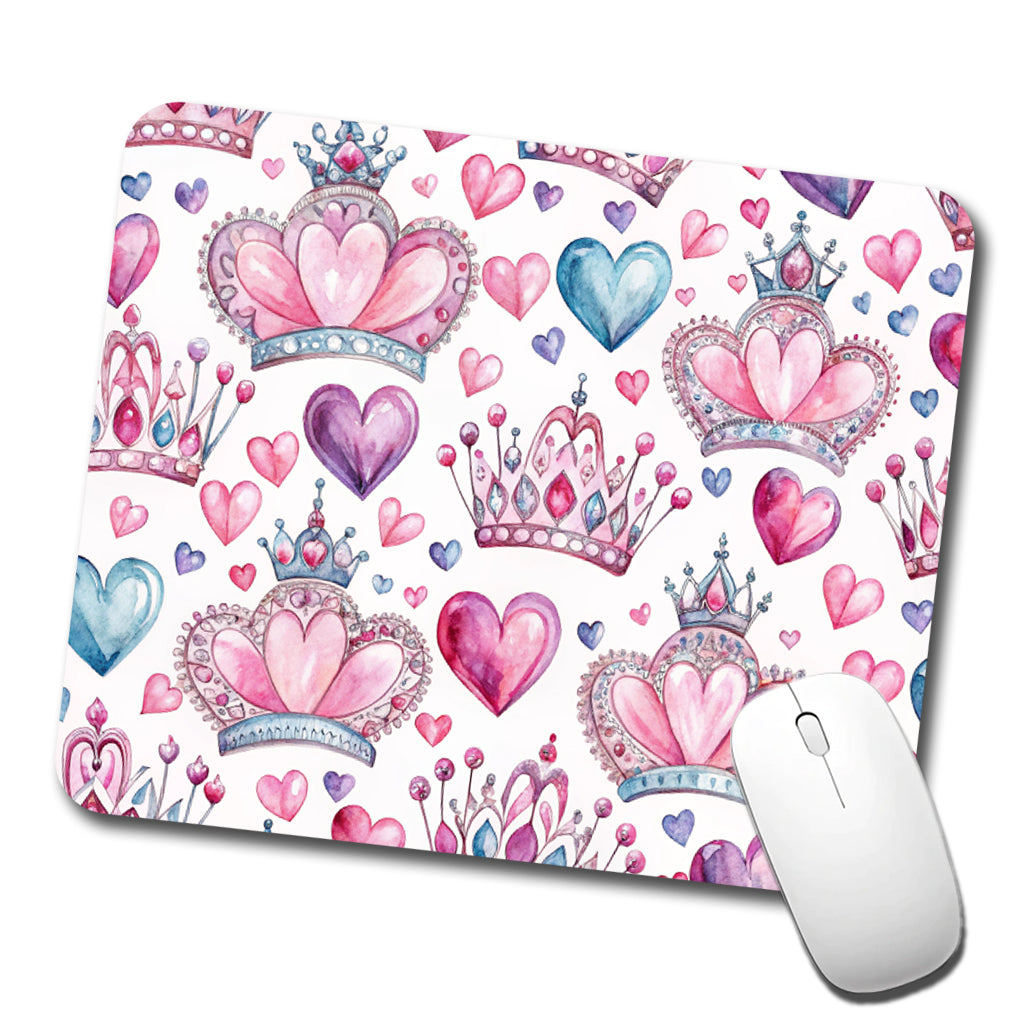 Tiaras Crowns Royalty Hearts Watercolor Low Profile Mouse Pad Mat