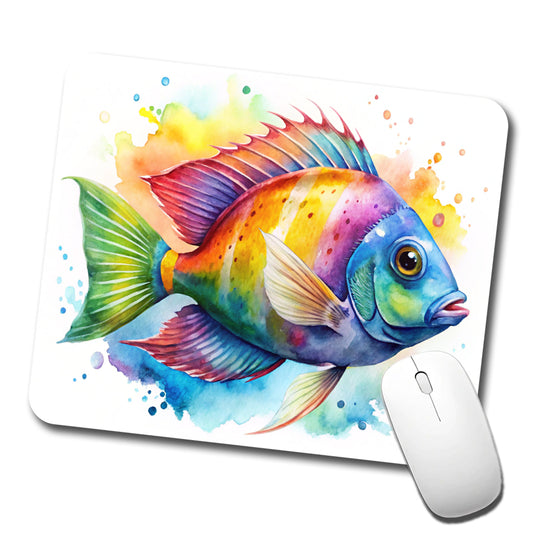 Tropical Fish Watercolor Design Low Profile Mouse Pad Mat