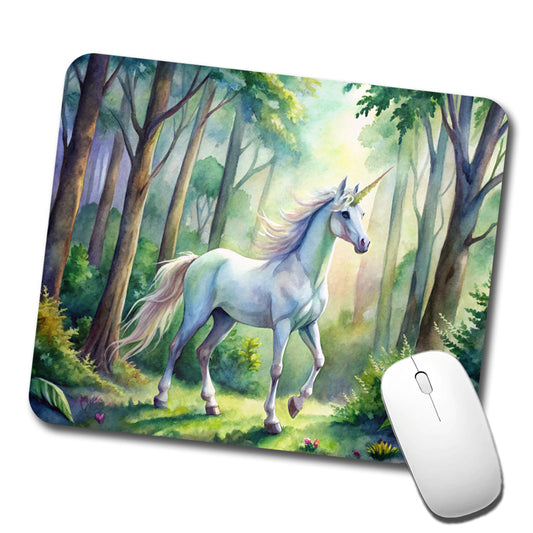 Unicorn In Forest Stunning Watercolor Design Low Profile Mouse Pad Mat