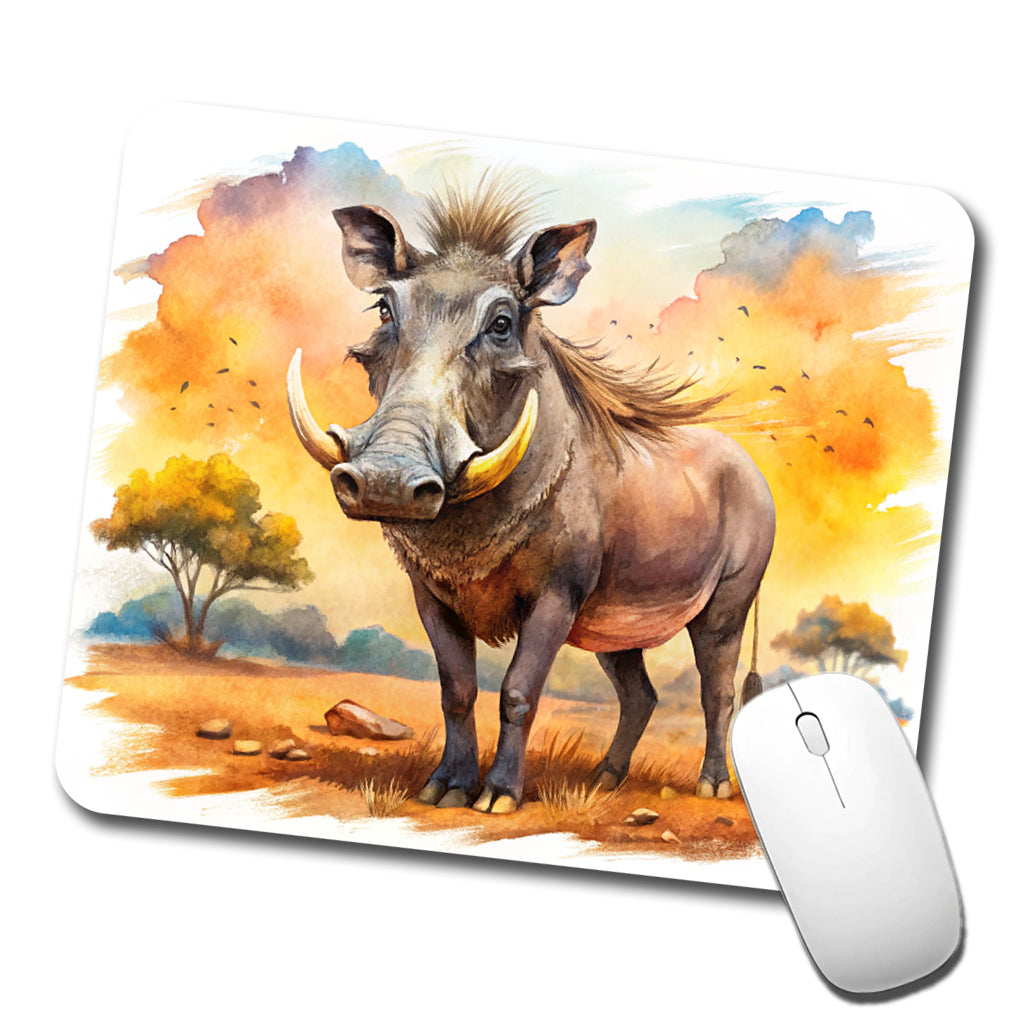 Warthog African Plain Watercolor Design Low Profile Mouse Pad Mat