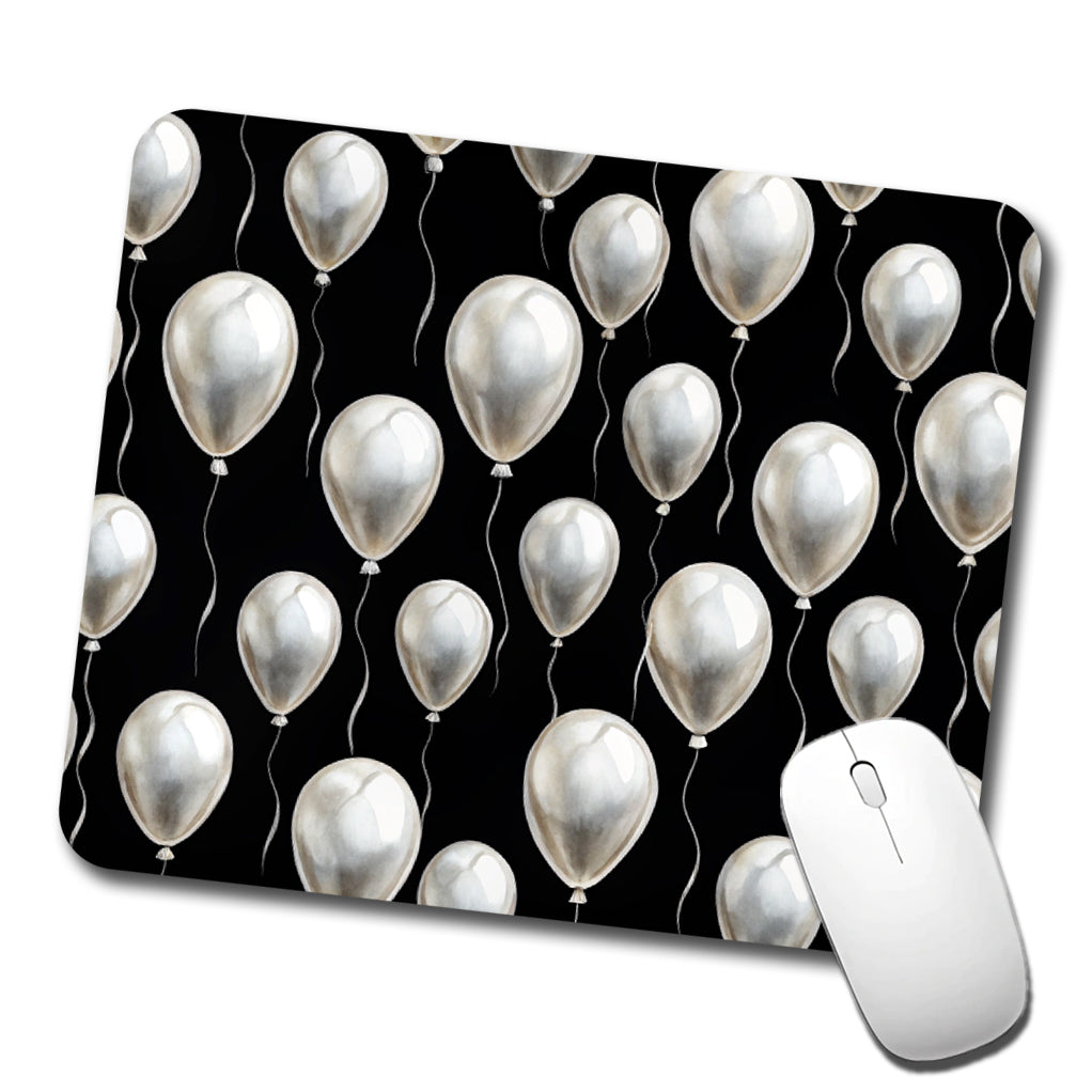 White Balloons Black Background Birthday Low Profile Mouse Pad Mat