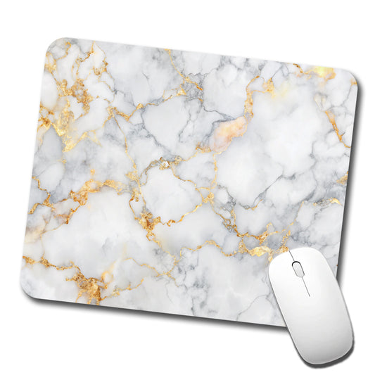 White Gold Marble Background Watercolor Low Profile Mouse Pad Mat