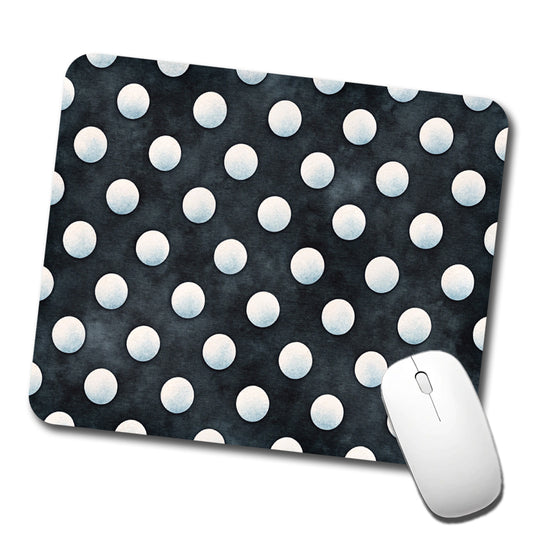 White Polka Dots Black Background Low Profile Mouse Pad Mat