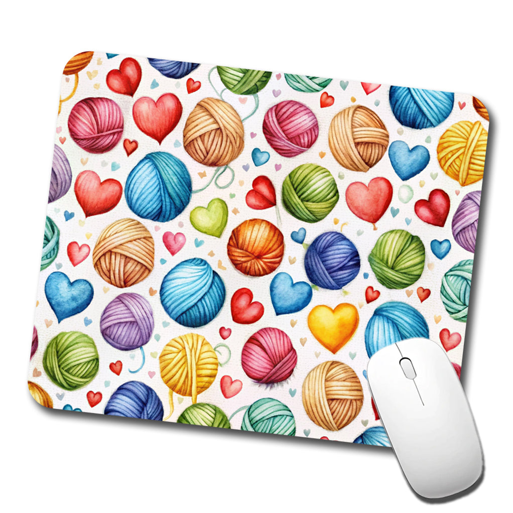 Yarn Knitting Crochet Balls Hearts Watercolor Low Profile Mouse Pad Mat