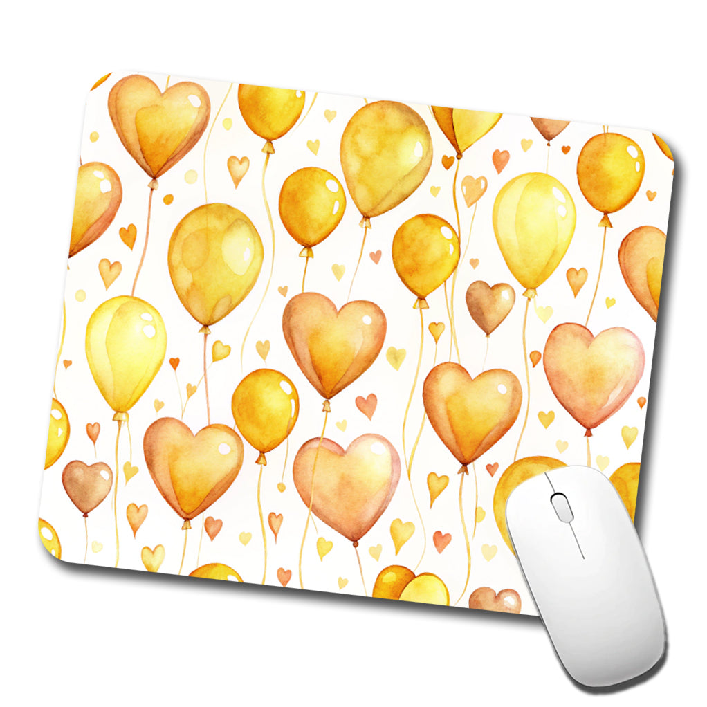Yellow Balloons Hearts Watercolor Low Profile Mouse Pad Mat