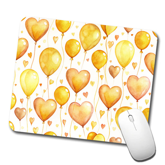 Yellow Balloons Hearts Watercolor Low Profile Mouse Pad Mat