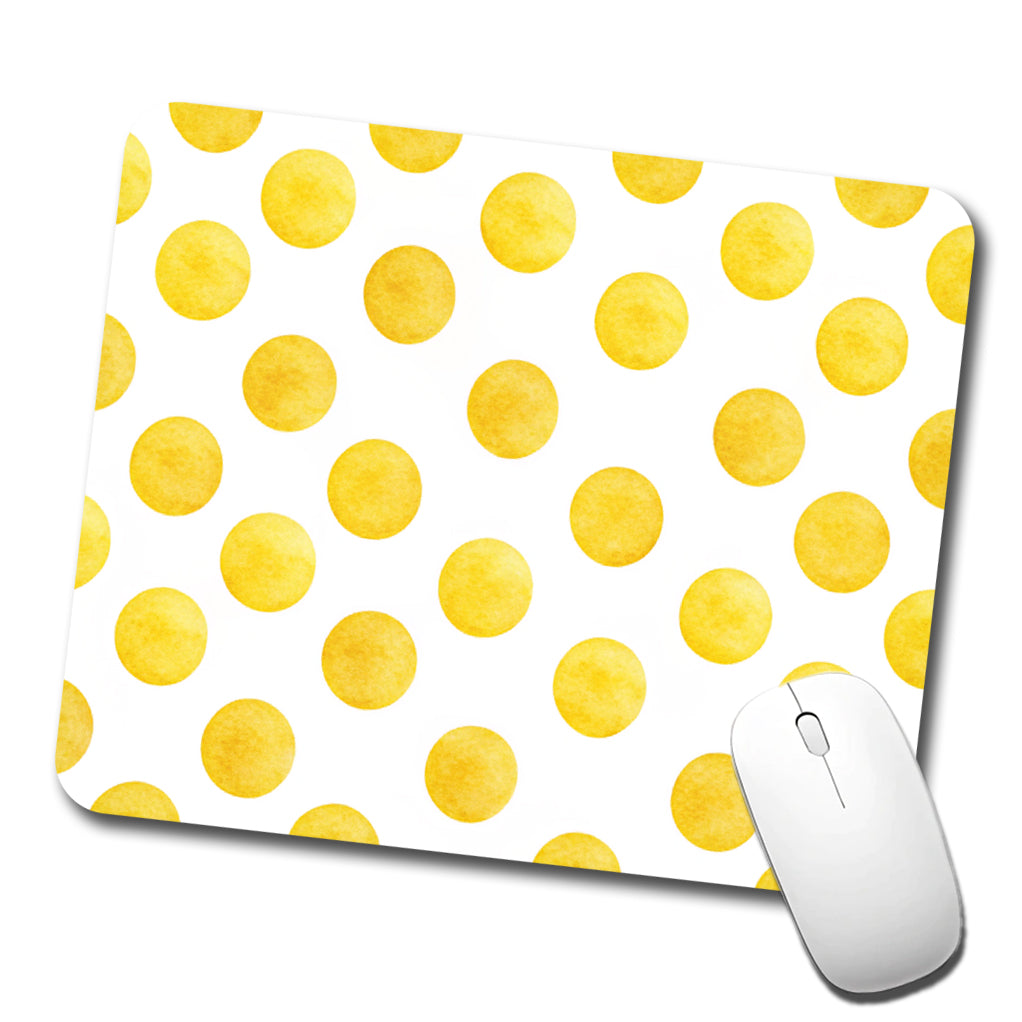 Yellow Polka Dots White Background Low Profile Mouse Pad Mat