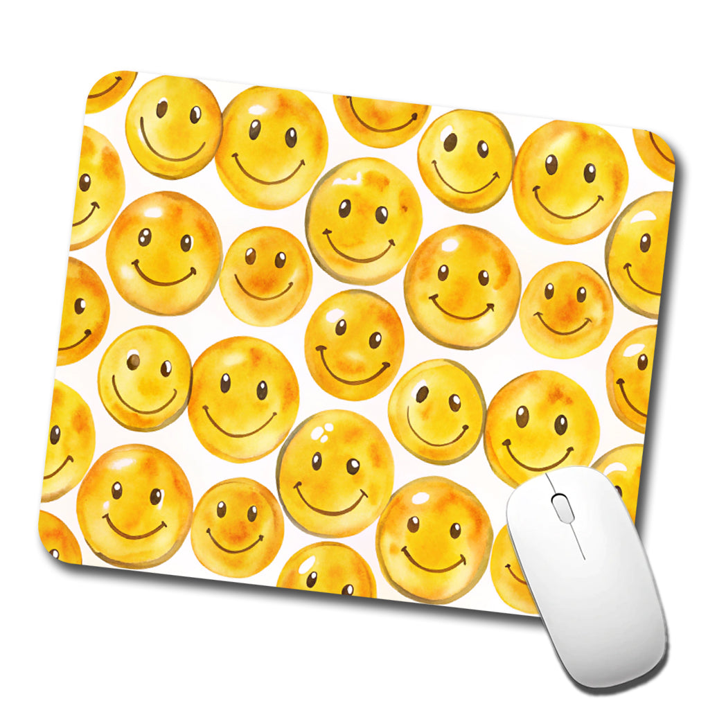 Yellow Smile Faces Watercolor Low Profile Mouse Pad Mat
