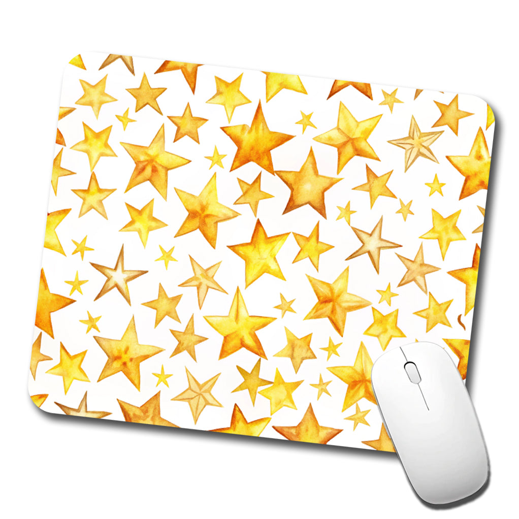Yellow Stars Watercolor Low Profile Mouse Pad Mat