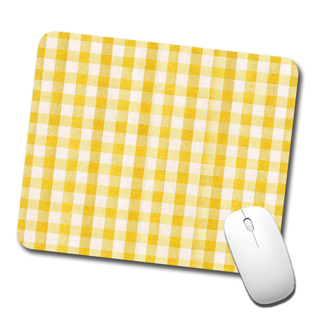Yellow White Gingham Watercolor Low Profile Mouse Pad Mat