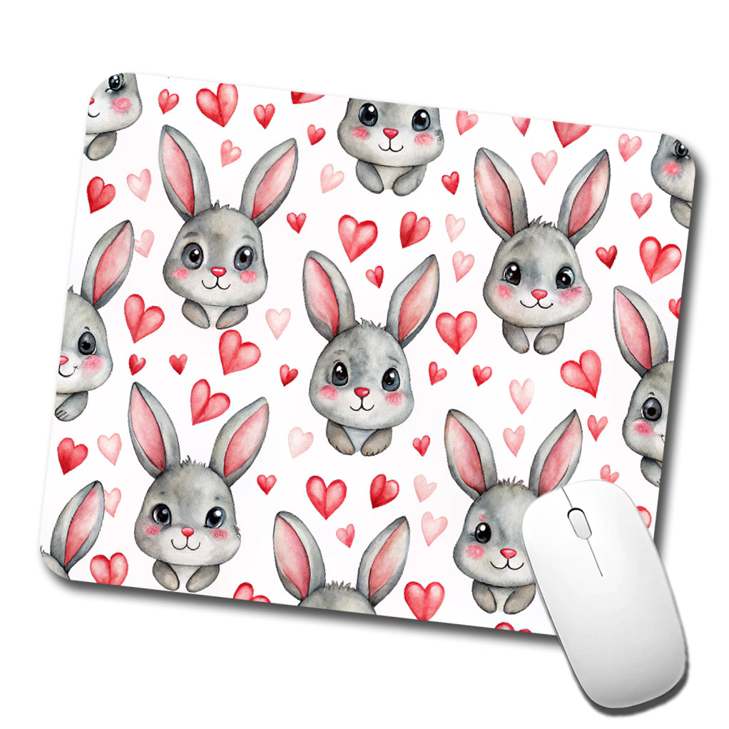 Adorable Gray Bunnies And Hearts Low Profile Mouse Pad Mat