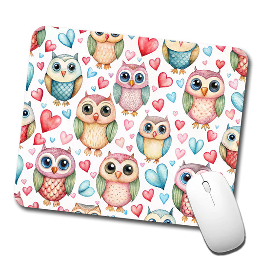 Adorable Owls And Hearts Low Profile Mouse Pad Mat
