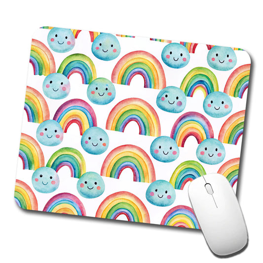 Adorable Smiling Rainbows Clouds Low Profile Mouse Pad Mat