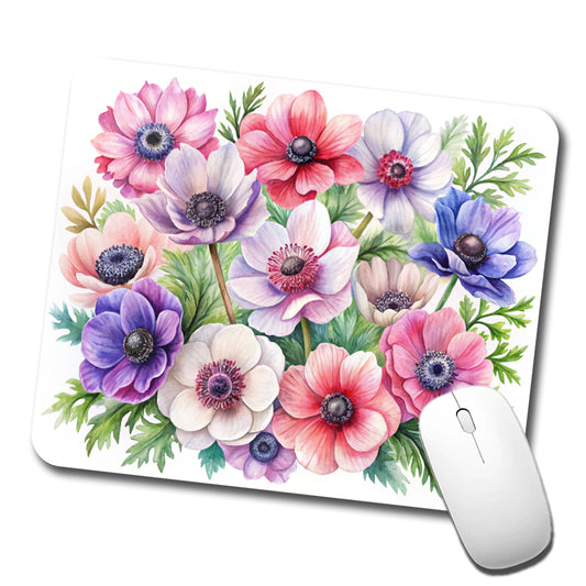 Anemone Flowers Watercolor Low Profile Mouse Pad Mat