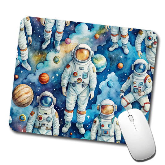 Astronauts In Space Watercolor Low Profile Mouse Pad Mat
