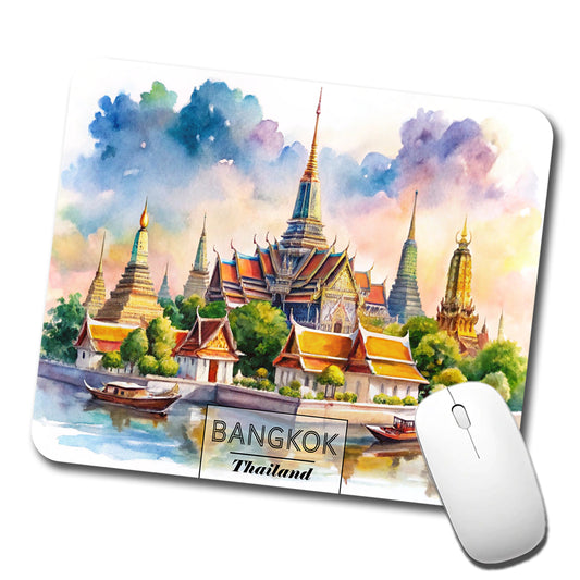 Bangkok Thailand Travel City Watercolor Low Profile Mouse Pad Mat