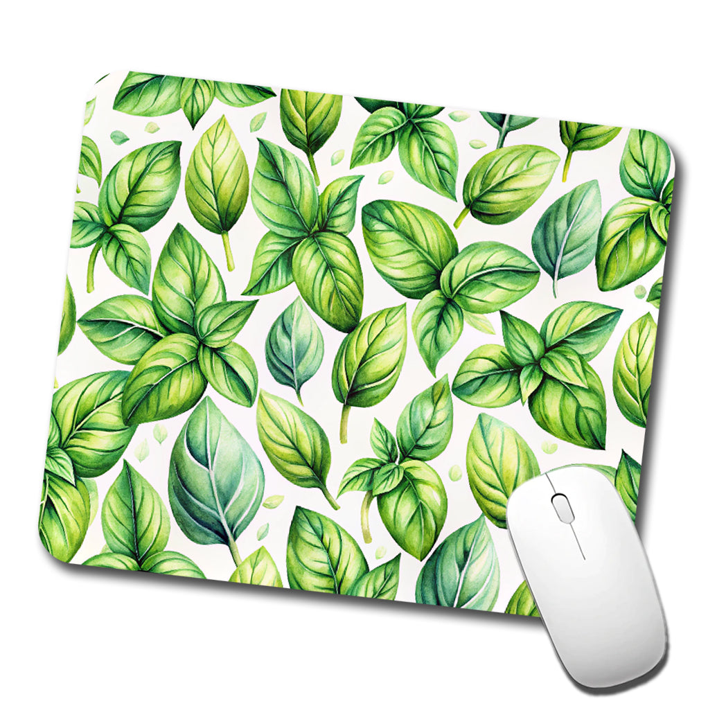 Basil Herbs Watercolor Low Profile Mouse Pad Mat