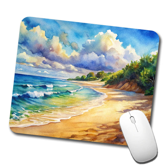 Beautiful Sandy Beach Watercolor Low Profile Mouse Pad Mat