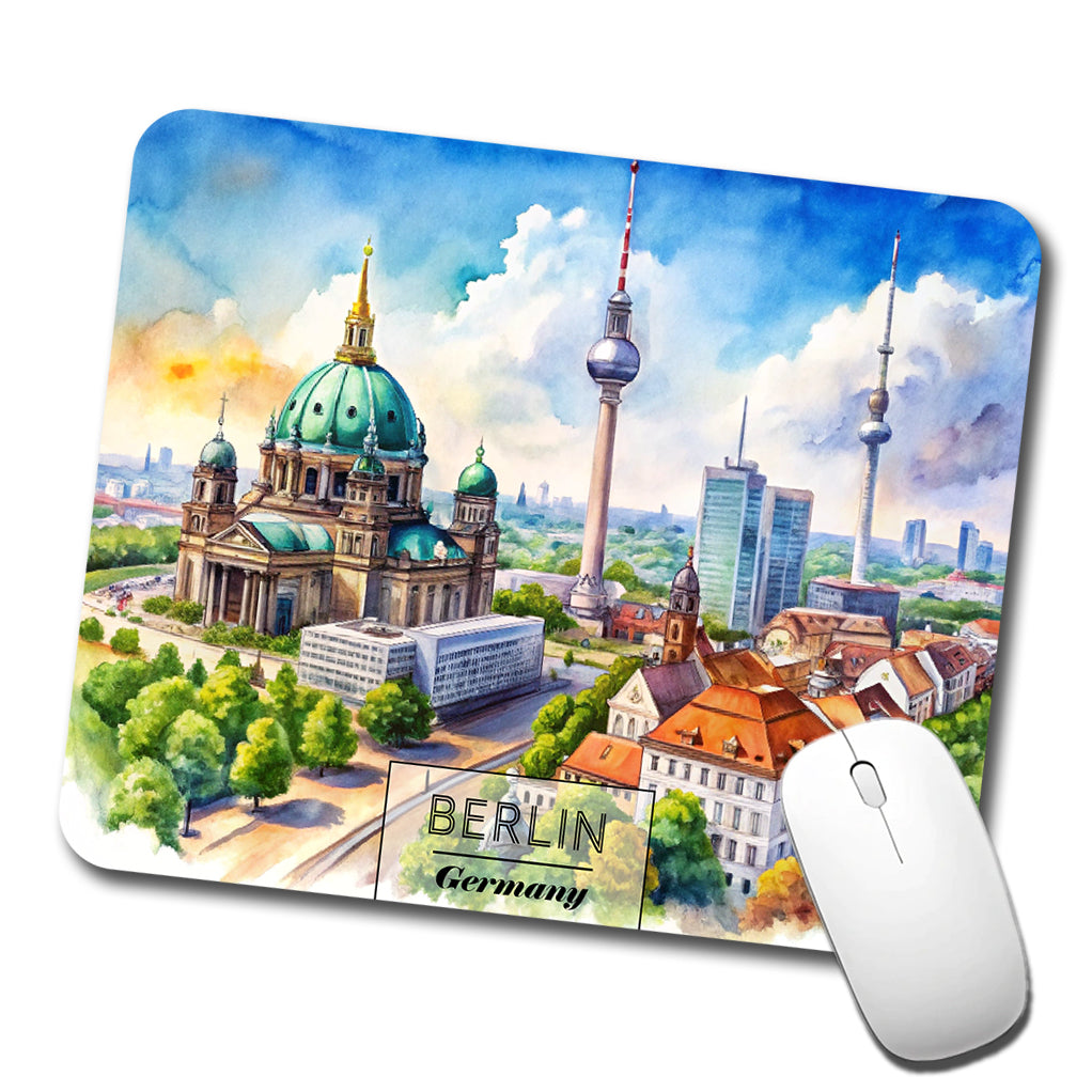 Berlin Germany Travel City Watercolor Low Profile Mouse Pad Mat