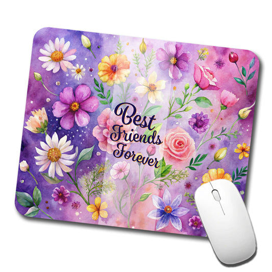 Best Friends Forever Flowers Purple Background Low Profile Mouse Pad Mat